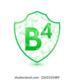Vitamin B4 shield polygonal translucent green. Low poly triangle modern futuristic protection. Boost your immunity. Vector isolated on white background. Medical health immune innovation concept.