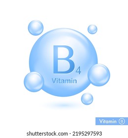 Icono vector de vitamina B4. cápsula de gota de píldora 3D. Diseño del complejo de vitaminas para el cuidado de la piel de belleza. Símbolo médico de la colina