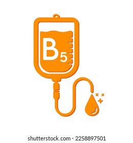 Vitamina B5 goteo bolsa salina icono naranja forma línea simple. Vitaminas solución salina iv aislada sobre fondo blanco. Concepto de símbolo médico. Diseñar para usar aplicaciones web móviles, medios impresos. EPS10 vectores.