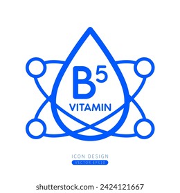 Vitamin B5 dropper icon blue with surrounding molecules form simple line. Isolated on a white background. Medical symbol concept. Design for use on web app mobile and print media. Vector.