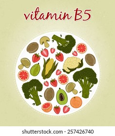 Vitamin B5 - Fruits and Vegetables (vector illustration)