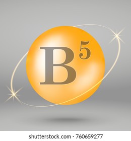 Vitamin B5 gold icon. drop pill capsule. Vitamin complex design