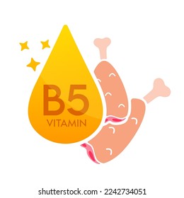 Vitamin B5 icon orange with chicken meat red. Form drop serum simple line isolated on a white background. Design for use in print media. Medical food supplement symbol. Vector EPS10.