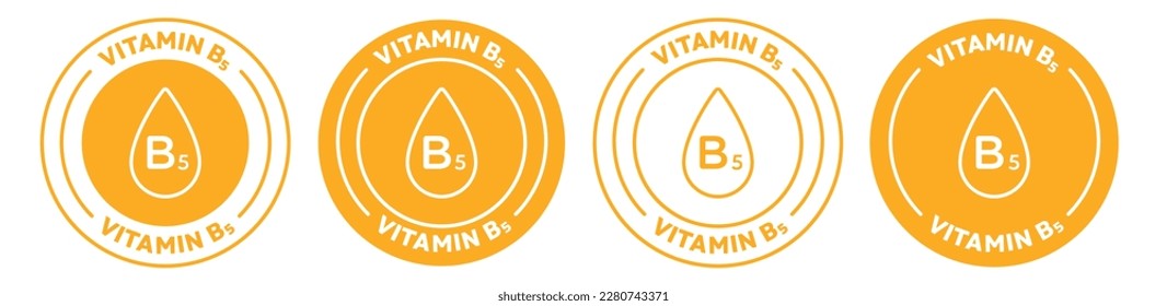 Vitamin B5 Icon set in 4 varients. Outlined vector logo sticker in yellow color. Suitable for Skincare products