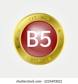  Vitamin B5 icon structure circle brown. gold border. Pill complex, collagen serum chemical formula. Beauty treatment nutrition skin care design, healthy. Medical, scientific. 3D Vector EPS10.