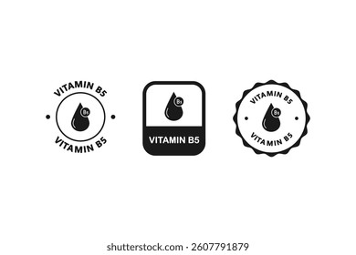 Vitamin B5, label or sticker. Organic cosmetic icon. Organic skin care components or labels.