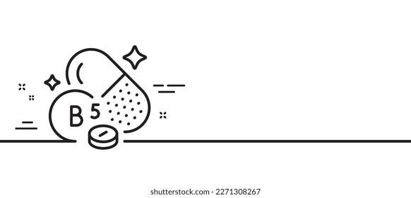 Vitamin B5 line icon. Pantothenic acid food nutrient sign. Capsule or pill supplement symbol. Minimal line illustration background. Pantothenic acid line icon pattern banner. Vector