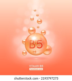 Vitamin B5 orange ball fall to ground serum vitamins complex. Beauty treatment nutrition skin care design. Medical and scientific concepts. 3D Realistic Vector EPS10.
