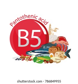 Vitamin B5 (Pantothenic acid). Food sources. Natural organic products with the maximum vitamin content.