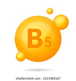 Vitamin-B5-Pilzsymbol. Panithensäure-Nährstoffversorgung. Gold-Tropfen-Essenz. Einziger goldener Vektorsymbol für b5 Vitamin.