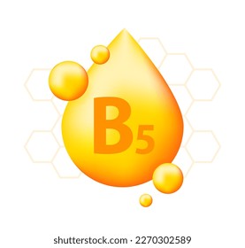 Vitamin B5 with realistic drop. Particles of vitamins in the middle.