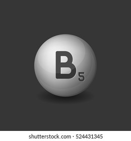 Vitamin B5 Silver Glossy Sphere Icon on Dark Background. Vector