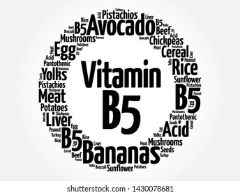 Vitamin B5 word cloud collage, health concept background