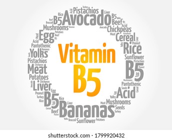 Vitamin B5 word cloud collage, health concept background