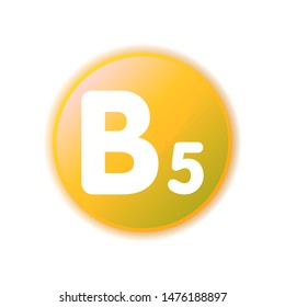 Vitamin B5 yellow capsule flat icon. Pantothenic acid pill. Health care button. Dietary supplement. Beauty treatment, skin care. Template for web page, app, promo. UI/UX/GUI design element.