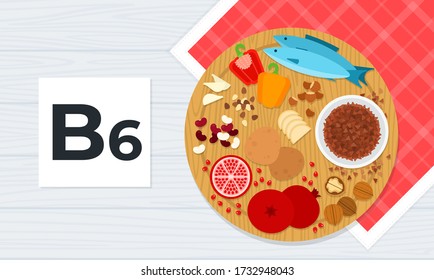 Vitamin B6 concept healthy nutrition vector flat banner. Vitamin B6 complex benefits.