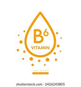 Vitamin B6 dropper icon orange with surrounding bubble collagen isolated on white background. Form simple line for designing medical beauty products. Symbol for use on advertising media. Vector.