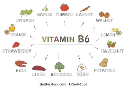 Vitamin B6 Foods Rich B6 Natural Stock Vector (Royalty Free) 1736441336 ...