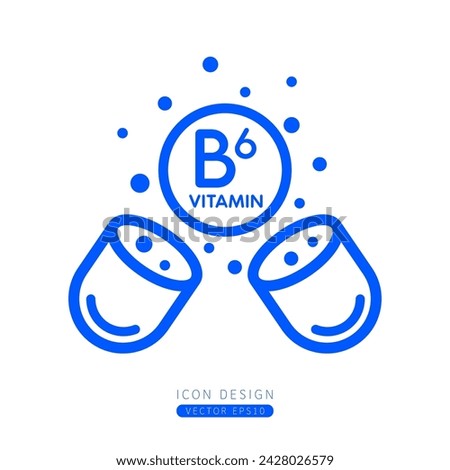 Vitamin B6 icon blue floating out of capsule Isolated on a white background. Form simple line. Design for use on web app mobile and print media. Vector.