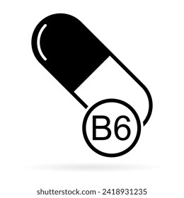 Vitamin B6 icon stroke, healthy medicine pill supplement symbol, complex mineral vector illustration .