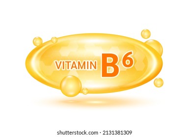 Vitamin B6 and minerals complex. Glossy vitamins pills capsules. Pill, Healthy food supplement. Medical scientific and healthcare concept. Isolated on white background 3D Vector EPS10.