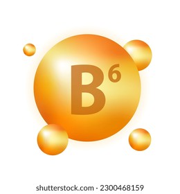 Vitamin b6 pill icon. Pyridoxine nutrition care. Gold drop essence. Isolated golden vector symbol of b6 vitamin medicine. Meds for heath ads. Beauty and health concept. Vector illustration