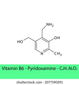 Vitamin B6 Pyridoxamine Skeletal structure and molecular formula. Organic biomolecule, isolated vector illustration