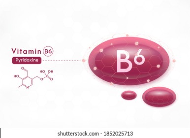 vitamin B6 Reddish brown Health supplement female beauty cosmetics. 3D vector EPS10 illustration