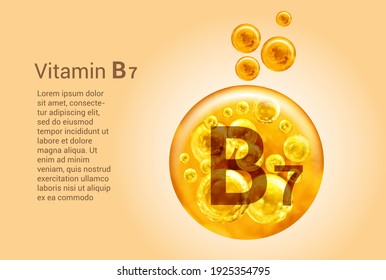 Vitamin B7. Baner with vector images of golden balls with oxygen bubbles. Health concept.