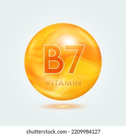 Vitamin B7 capsule orange golden. Beauty nutrition skincare. Vitamins complex isolated on gray background. For product design. Medical and scientific concepts. Icon 3D Vector EPS10.