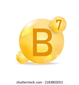 Vitamin B7 golden icon. Drop vitamin pill capsule.