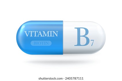 Vitamin B7 icon. Biotin B vitamin complex. Drop pill capsule. Vector 3d illustration