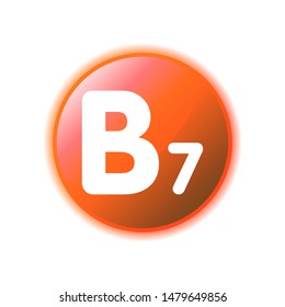 Vitamin B7 red capsule flat icon. Retinol pill. Health care button. Dietary supplement. Template for web page, app, promo. UI/UX/GUI design element.