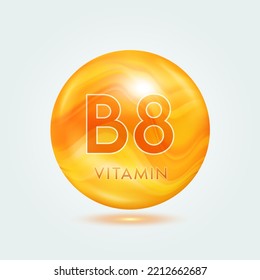 Vitamin B8 capsule orange golden. Beauty nutrition skincare. Vitamins complex isolated on gray background. For product design. Medical and scientific concepts. Icon 3D Vector EPS10.