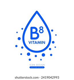 Vitamin B8 dropper icon blue with surrounding bubble collagen isolated on white background. Form simple line for designing medical beauty products. Symbol for use on advertising media. Vector.