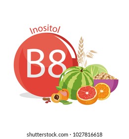 Vitamin B8 (inositol). Natural organic products (vegetables and fruits) with the highest content of vitamin B8. white