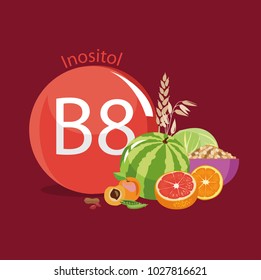 Vitamin B8 (inositol). Natural organic products (vegetables and fruits) with the highest content of vitamin B8. red