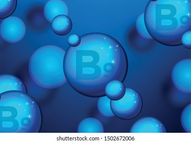 Vitamin B9 Blue shining pill capsule icon . Vitamin complex with Chemical formula.  medical and pharmaceutical ads. Vector illustration