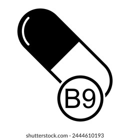 Vitamin B9 icon, healthy medicine pill supplement symbol, complex mineral vector illustration .