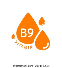 Vitamin B9 icon orange in form simple line water drop. Isolated on white background. Design for use on web app mobile and print media. Medical symbol concept. Vector EPS10 illustration.