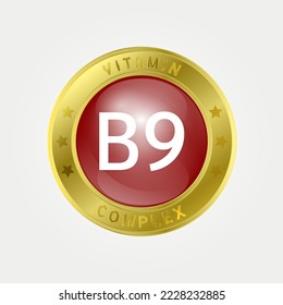  La estructura del icono de la vitamina B9 es marrón. borde de oro. Complejo de píldoras, fórmula química sérica de colágeno. Tratamiento de belleza nutrición diseño de cuidado de la piel, saludable. Médico, científico. EPS10 vectores 3D.