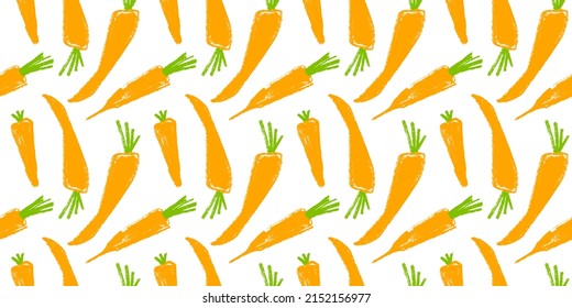Vitamin A Banner mit Vektorkarottenmuster nahtlos. Texturierte, handgezeichnet, Karottenhintergrund. Gesundes Essen. Gemüsematerial für Vitaminpackungen, Natursaftverpackungen. Beta-Karotin.