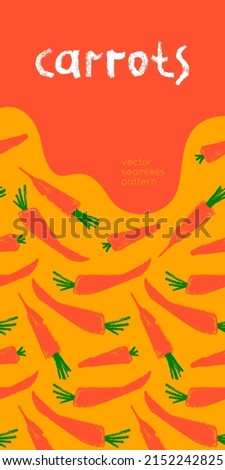 Vitamin A banner with vector carrot pattern seamless. Textured hand-drawn carrots background. Healthy eating concept. Vegetable drawing for vitamin pack label, natural juice packaging. Beta carotene.