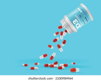 Vitamin bottle packaging realistic concept with d3 symbols vector illustration