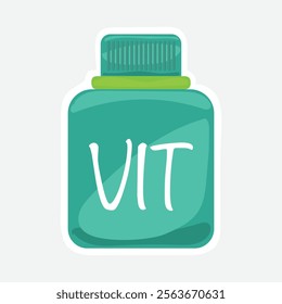 Vitamin Bottle Vector Illustration Sticker. Simple vitamin bottle vector sticker, perfect for health, wellness, and pharmacy designs