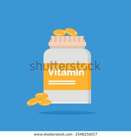 Vitamin bottles for body intake, supplement pills to maintain health