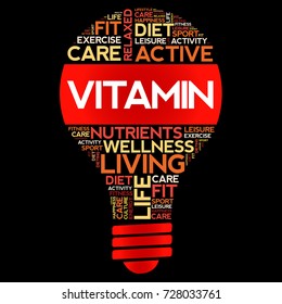VITAMIN bulb word cloud collage, health concept
