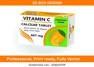 VITAMIN C 667 mg CALCIUM TABLET BOX PACKAGING DESIGN TEMPLATE