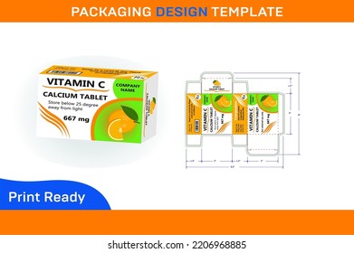 VITAMIN C 667 mg CALCIUM TABLET BOX PACKAGING DESIGN TEMPLATE