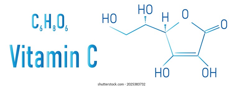 Vitamin C (ascorbic acid, ascorbate) molecule. Skeletal formula.
